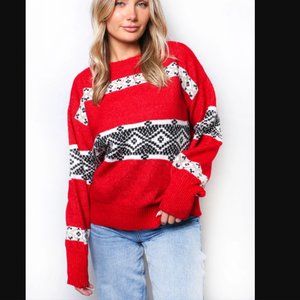 Crew Neck Long Sleeves Knit Folklore Sweater